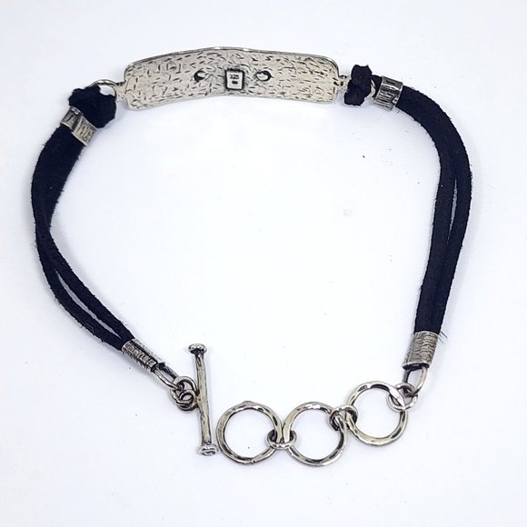 Stunning Handmade Sterling Silver Bar Black Suede Toggle Clasp Bracelet Toggle - Picture 7 of 9